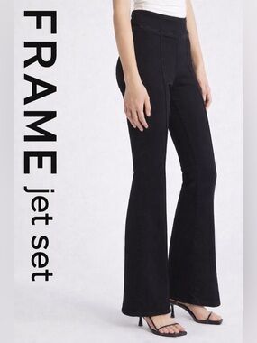 NWT Frame Jet Set Crop High Rise Flare Pull on Pants Sheen Noir Pintuck Sz 25-29